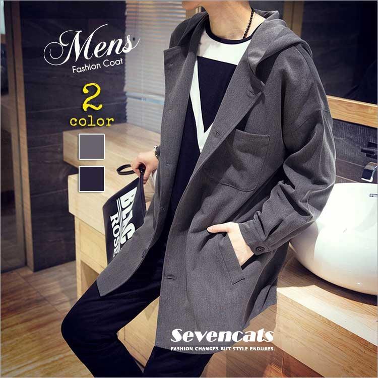 トレンチコート メンズ 無地 コート フード付き ピーコート ロングコート 秋冬アウター ジャケット メンズ コート 送料無料 Sc Abwfxz1226 Cf01 Seven Cats 通販 Yahoo ショッピング