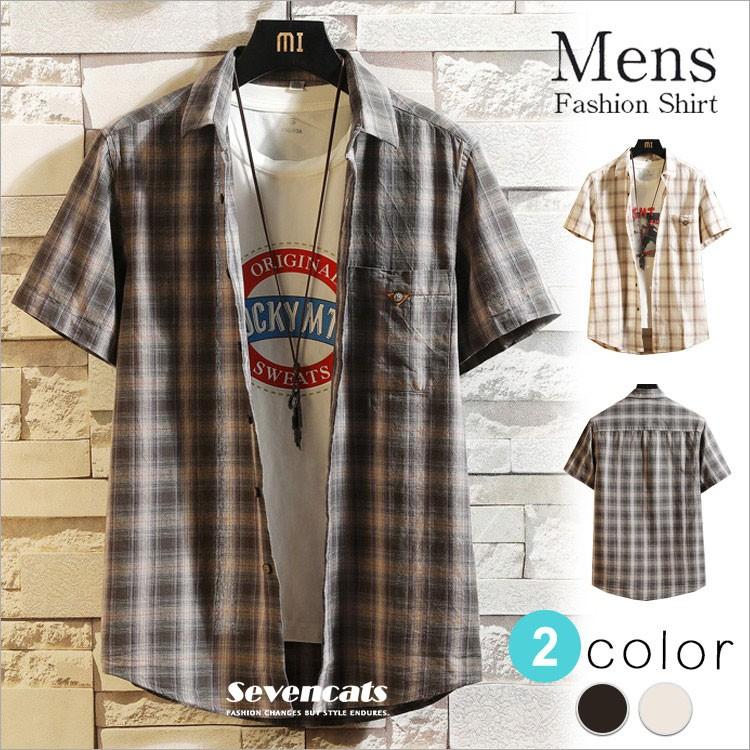 ネルシャツ メンズ 半袖シャツ チェックシャツ カジュアルシャツ チェック柄 ビジネスシャツ ボタンダウン トップス 開襟シャツ 夏 新作 送料無料 Sc 525 Seven Cats 通販 Yahoo ショッピング
