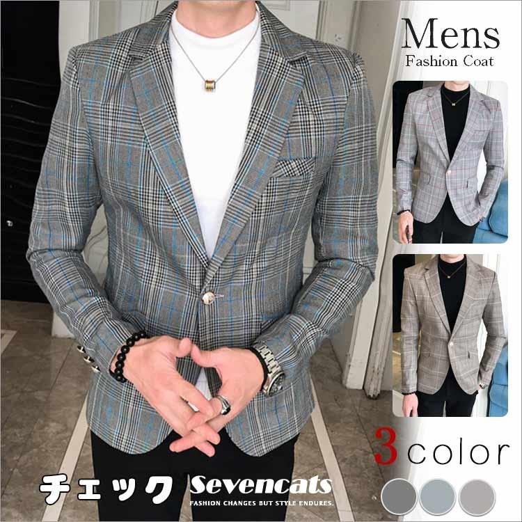 ビジネスジャケット メンズ ブレザー チェック柄 テーラードジャケット スーツジャケット 通勤 アウター ビジネススーツ 送料無料 最大95 オフ
