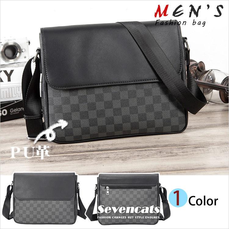 ビジネスパック メンズ ショルダーバッグ 旅行バッグ チェック柄 カジュアルバッグ レザー 大学生 韓国風 出張 大容量 バッグ 鞄 送料無料 スーパーセール