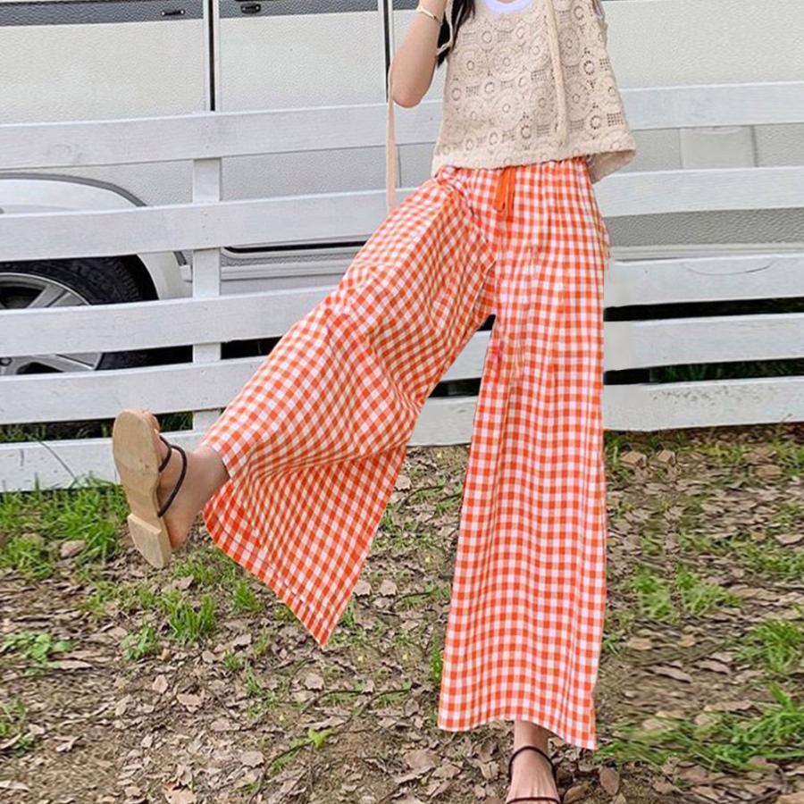 ギンガムチェック ワイドパンツ ロングスカート風 ガウチョ ギンガムチェック ワイドパンツ ロングスカート風 ガウチョ