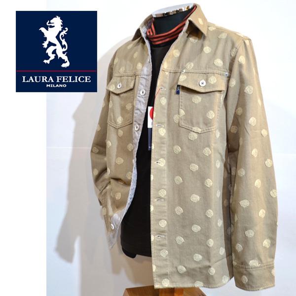 ラウラフェリーチェ メンズファッション Laura Felice 服 メンズ 長袖シャツ 日本製 シャツ カジュアルシャツ ドット刺しゅう 厚手 肉厚 ベージュ 137 3106 秋冬 肉厚 ゴルフ ファッション セブンエビス 服 137 3106 在庫あり 即納