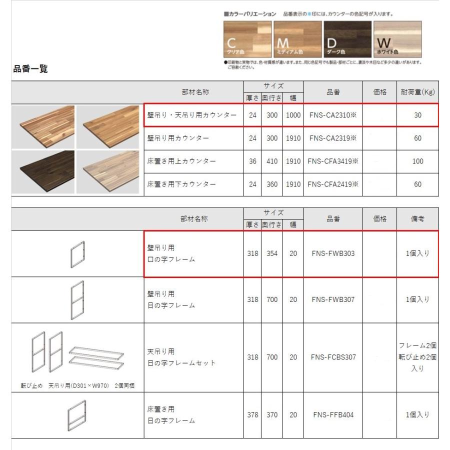 EIDAI　BLACK FRAME COUNTER　FNSZ-FCW3319B※　壁吊りタイプ2段　W=1910mm　ブラックフレームカウンター｜sevenjyuusetu｜06