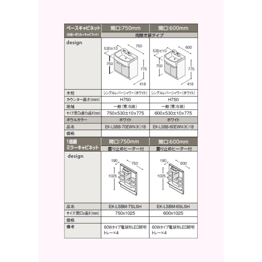EIDAI　洗面化粧台　LTプレーン　1面鏡　間口750　EK-LSBM-7SLSH+EK-LSBB-70EWN(K)1B　曇り止めヒーター付　ホワイトシングルシャワー水栓 | EIDAI | 04