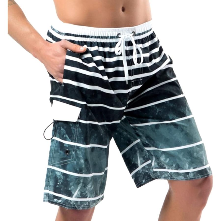年末のプロモーション大特価 水着 メンズ サーフパンツ 丈長め メッシュインナー付 海水パンツ 海パン 短パン Borderblack M Regular