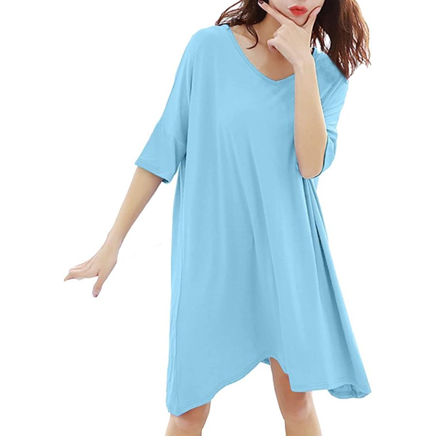 入手困難 Tシャツワンピース ゆるt マタニティ 体型カバー レディース 部屋着 ライトブルー 半袖 L ルームウェア