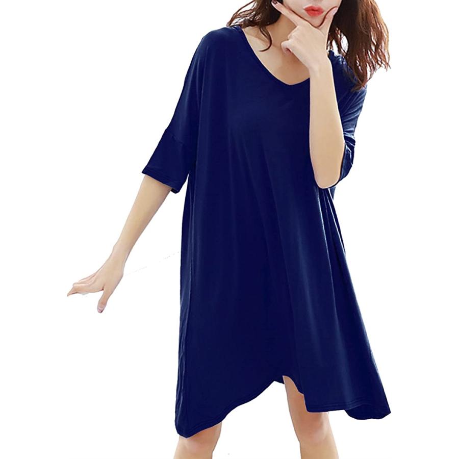 Tシャツワンピース ゆるt 新素材新作 マタニティ 体型カバー レディース ルームウェア 部屋着 M ネイビー 半袖
