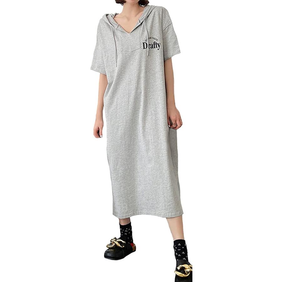 バックプリント 半袖 ワンピース ゆったり 楽ちん スウェット 素材 レディース グレー M 2b45shf3w5 セブンリーフ 通販 Yahoo ショッピング