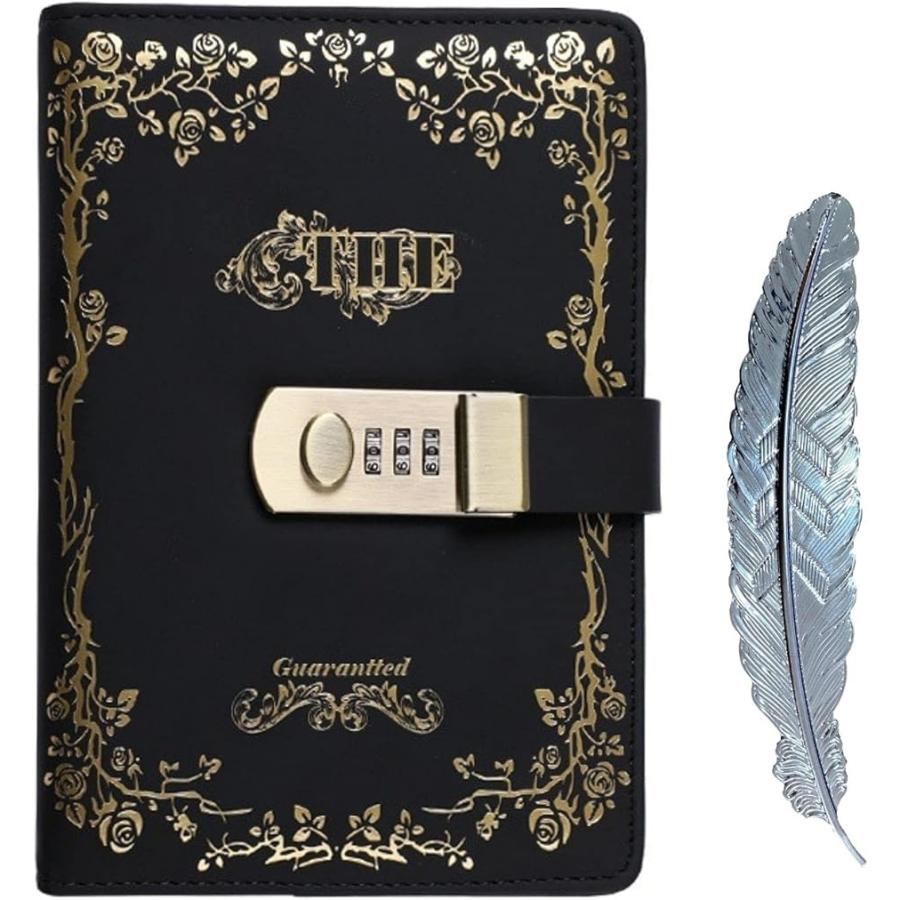 独特の素材 アイビーストアー 日記 メモ帳 ノート しおり付き レザー Pu おしゃれ ブラック アンティーク 鍵付 手帳 日記 家計簿