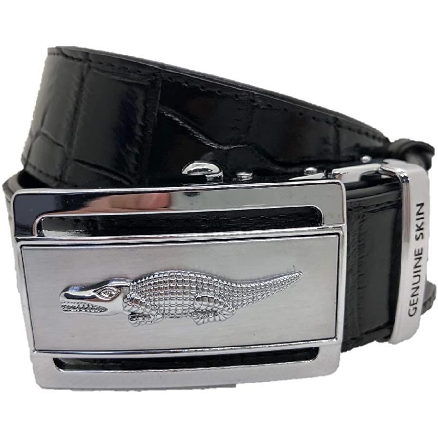 芸能人愛用 Brightrust ベルト 幅3 3cm 全長 約 125cm 長さ調整可 ブラック 穴なし オートロック ワニ革 本革 クロコダイル 本物 メンズ ベルト クロコダイル 本物 メンズ 財布 帽子 ファッション小物