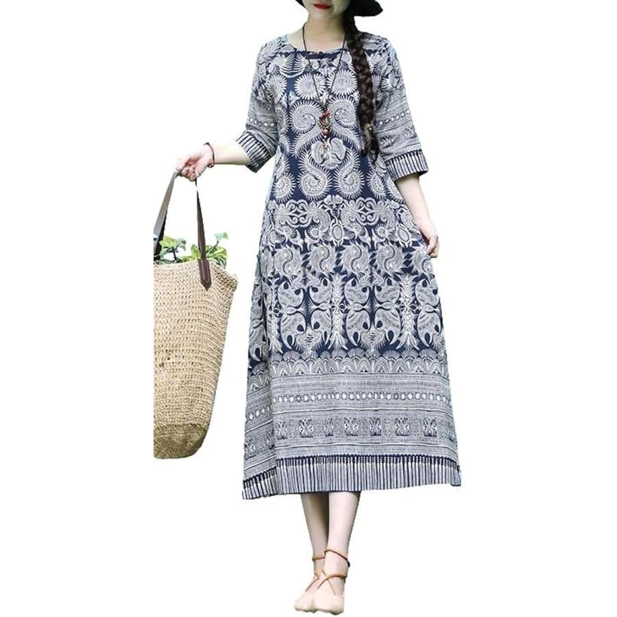 春夏新作モデル マタニティウエア Eve Evan イヴ エヴァン エスニック 柄 リネン エスニック 柄 リネン 風 ロング ワンピース ボタニカル Ee M ブルー M Www Threeriversofs Com
