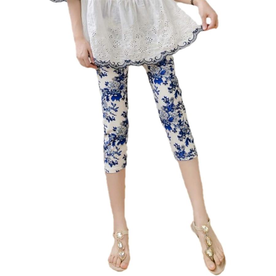 レギンス 7分丈 レディース 柄物 薄手 通気性 伸縮性 ヨガ 膝丈 フリーサイズ Fa325 牡丹 Free Size 5 Off