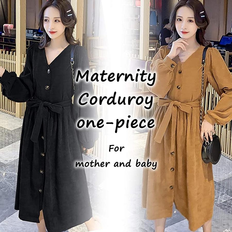 授乳服 コーデュロイ ワンピース 長袖 膝下 お出掛け 綺麗め 清楚系 秋 冬 ブラック Free Size 2b63ps5fso セブンリーフ 通販 Yahoo ショッピング