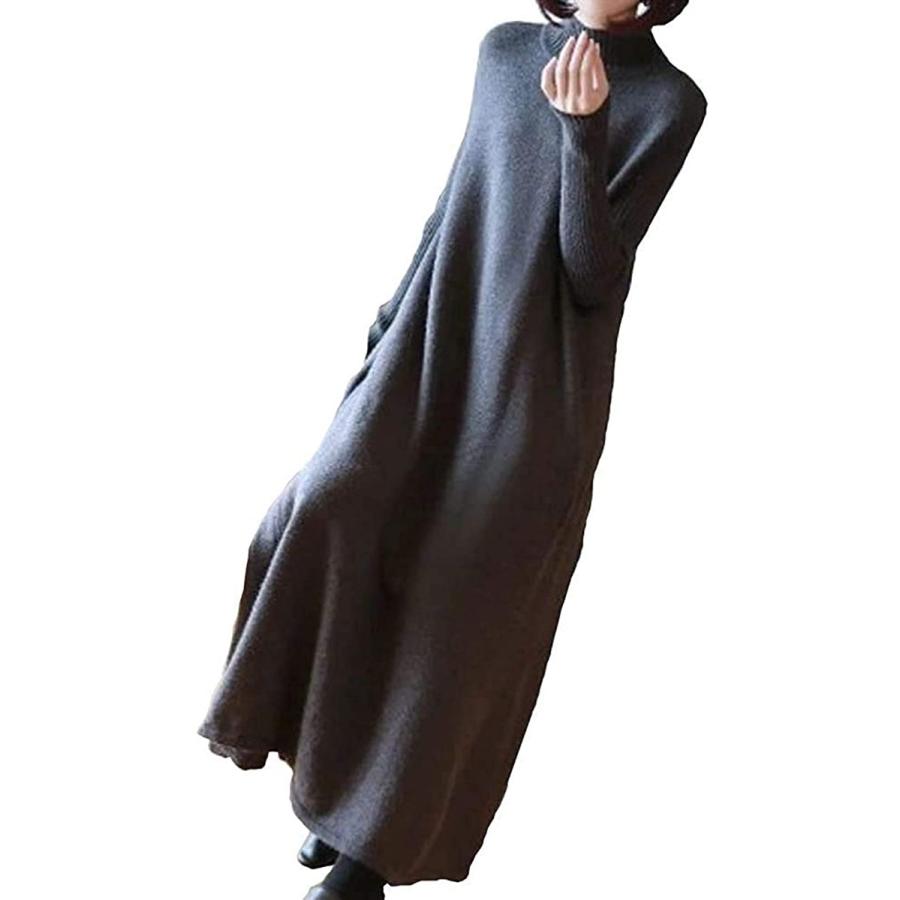 ミモレ丈 ロング ニット ゆったり ワンピース ユッタリ ミディアム ふんわり タートル ニットワンピース グレー S 2b63vw4kr0 セブンリーフ 通販 Yahoo ショッピング