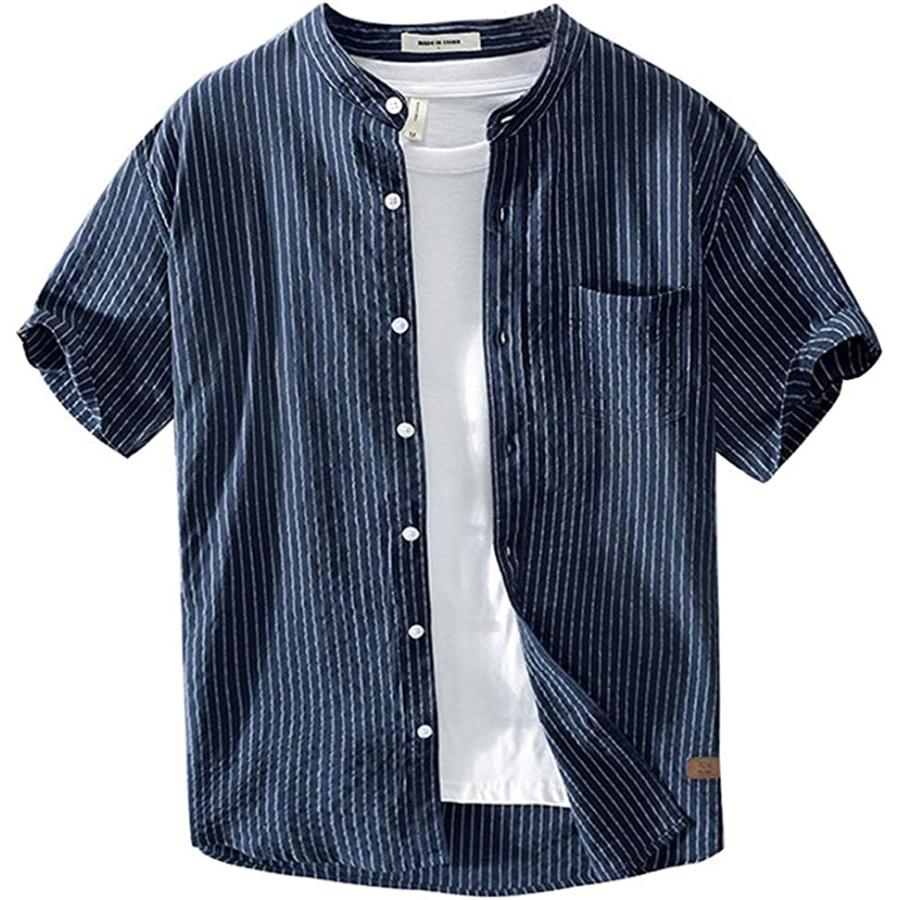 注目の福袋 メンズシャツ 半袖 ストライプシャツ ネイビー 2xl その他トップス Www Francaisderome Com