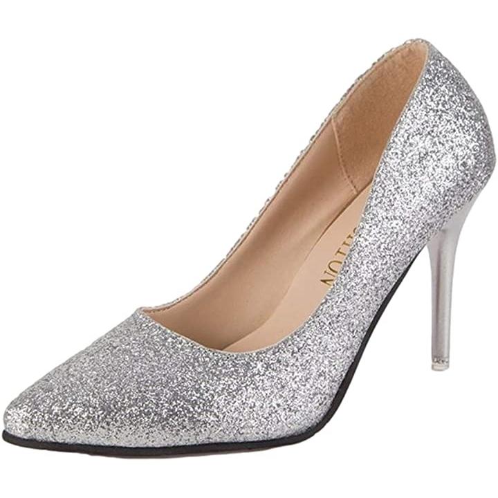 ラメ ハイヒール パンプス キラキラ 華やか エレガント デート イベント フォーマル レディース 23 (シルバー 23.0 cm)