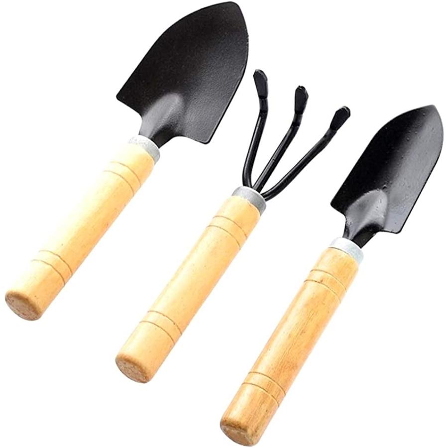 オンライン限定商品 ミニ ガーデニングツール 園芸 木製ハンドル 軽量 スコップ シャベル 熊手 3点セット Discoversvg Com