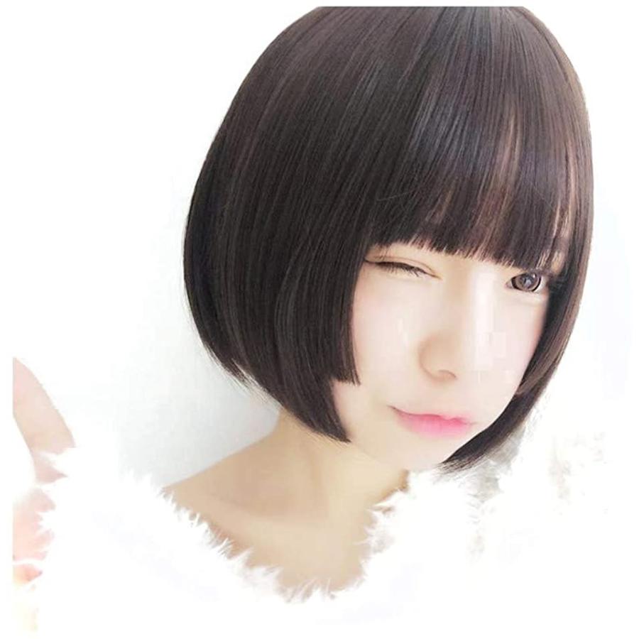 超美品 人毛100 ボブ ショートストレート 姫カット コスプレ ネット付き自然 期間限定セール