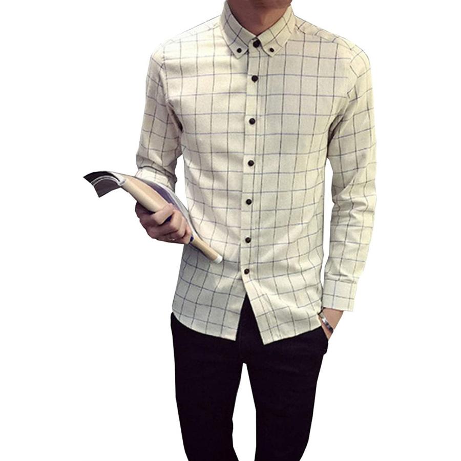 チェックシャツ シンプル お洒落 韓国風 おしゃれボタン 長袖 かっこいい ホワイト 2xl 2b6u9p4y セブンリーフ 通販 Yahoo ショッピング