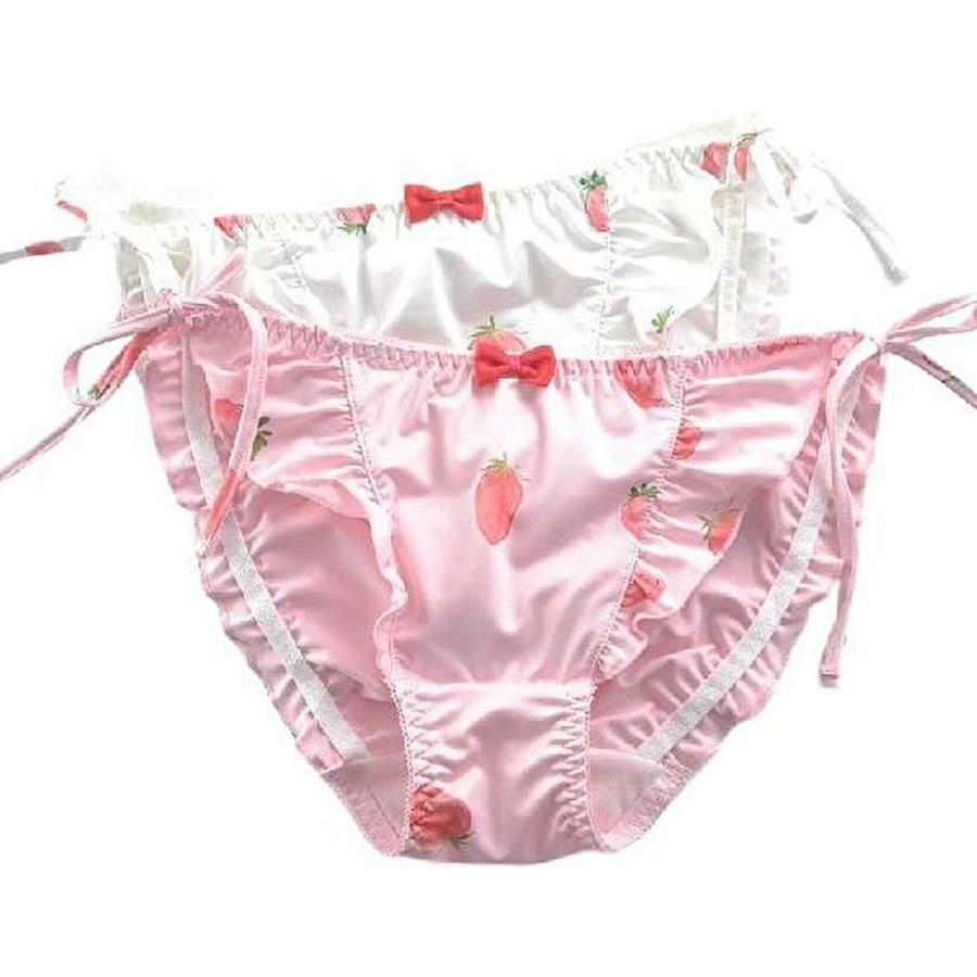 レディース サテン シフォン フリル 苺 プリント いちご パンツ レギュラーショーツ 紐パン パンティー 2枚セット いちごb M 2bdskr6d セブンリーフ 通販 Yahoo ショッピング