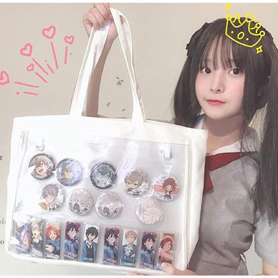 痛バッグ トートバッグ 見せバッグ 透明 ビニール おたく バック かばん デイバック 痛いバッグ 缶バッジ おしゃれ 通学 ホワイト 2bs9lu セブンリーフ 通販 Yahoo ショッピング