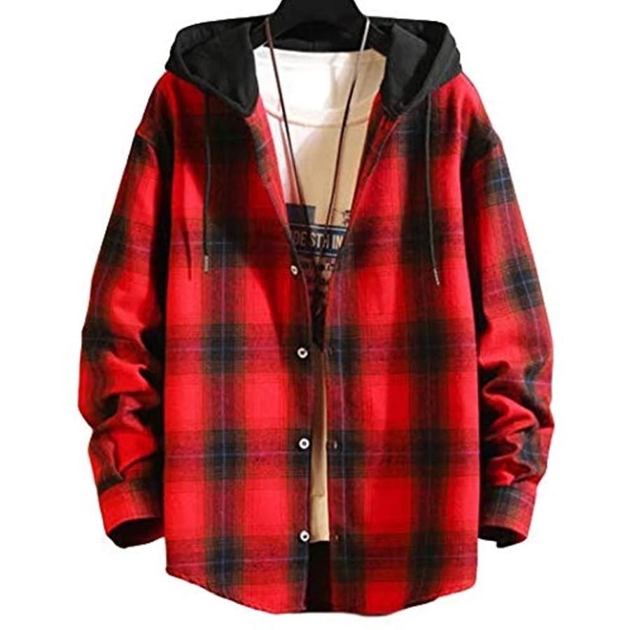 ラッキーチャーム レッド メンズ パーカー シャツ チェック 長袖 赤 男子 シャツパーカー フードつきパーカー 冬物 柄 赤 黒 M 2b8nu4nxiv セブンリーフ 通販 Yahoo ショッピング