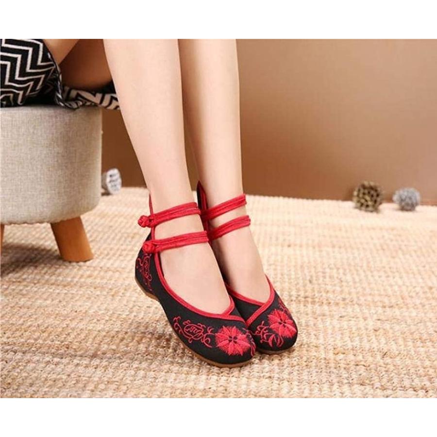 アンクルストラップ 花柄 刺繍 レディース 靴 ぺたんこパンプス フラット シューズ カンフー チャイナドレス ブラック25 0cm 2b8xqnxdr9 セブンリーフ 通販 Yahoo ショッピング