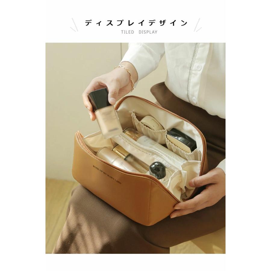 バニティケース 仕切り バニティバッグ 大容量 北欧風 化粧バッグ PUレザー つや消し マルチポーチ 持ち運び 出張 旅行 化粧品収納 バッグ メイク道具収納 | ホームアイホーム | 18