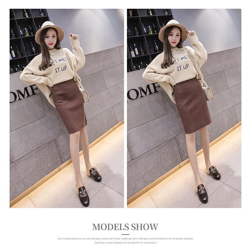 ニットスカート レディース 無地 膝上 体型カバー ひざ丈 ミモレ丈 ロング丈 ストレッチ カジュアル 通勤 オフィス 伸びる 美脚 | ホームアイホーム | 09