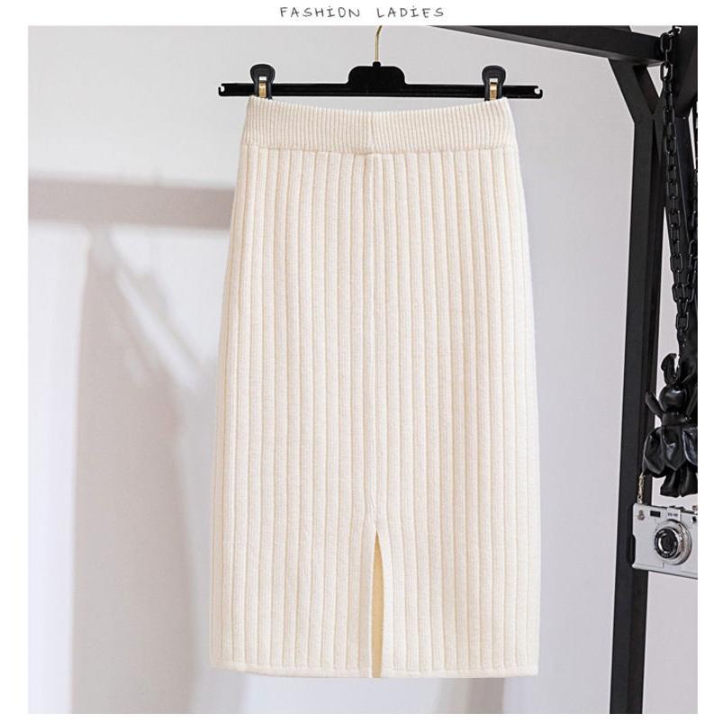ニットスカート レディース 無地 膝上 体型カバー ひざ丈 ミモレ丈 ロング丈 ストレッチ カジュアル 通勤 オフィス 伸びる 美脚 | ホームアイホーム | 14
