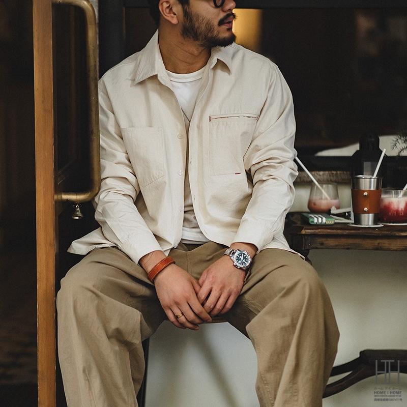 ホームアイホーム ワークシャツ シャツジャケット メンズ 長袖 無地 綿