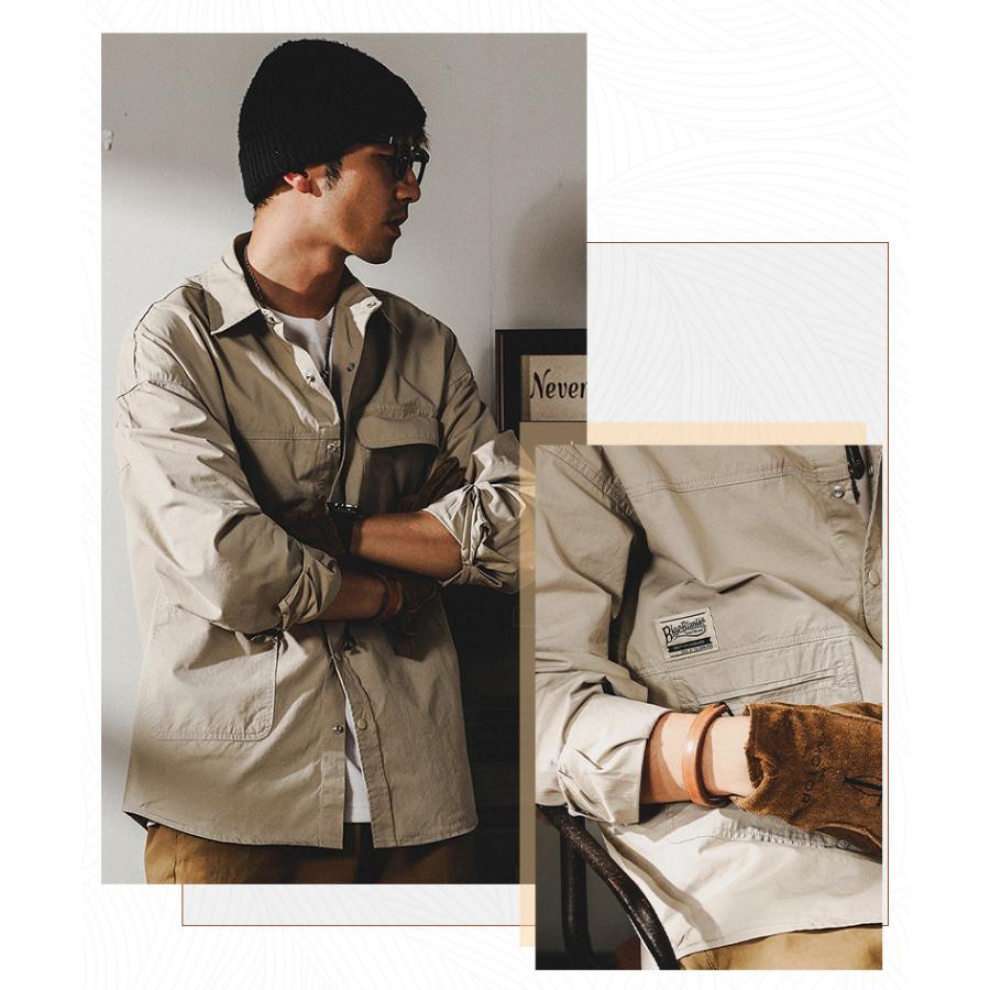 ライトジャケット メンズ アメカジ 無地 ミリタリー カジュアルシャツ ワークシャツ スナップボタン メンズファッション 大きいポケット 秋冬 | ホームアイホーム | 10