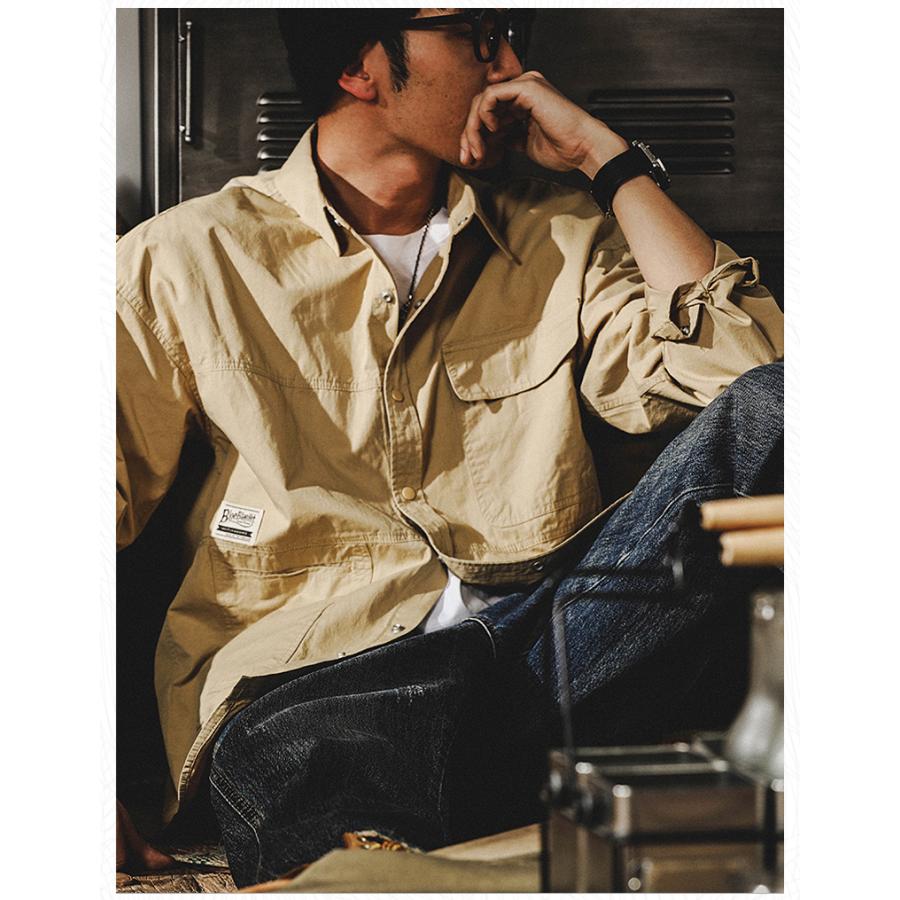 ライトジャケット メンズ アメカジ 無地 ミリタリー カジュアルシャツ ワークシャツ スナップボタン メンズファッション 大きいポケット 秋冬 | ホームアイホーム | 13