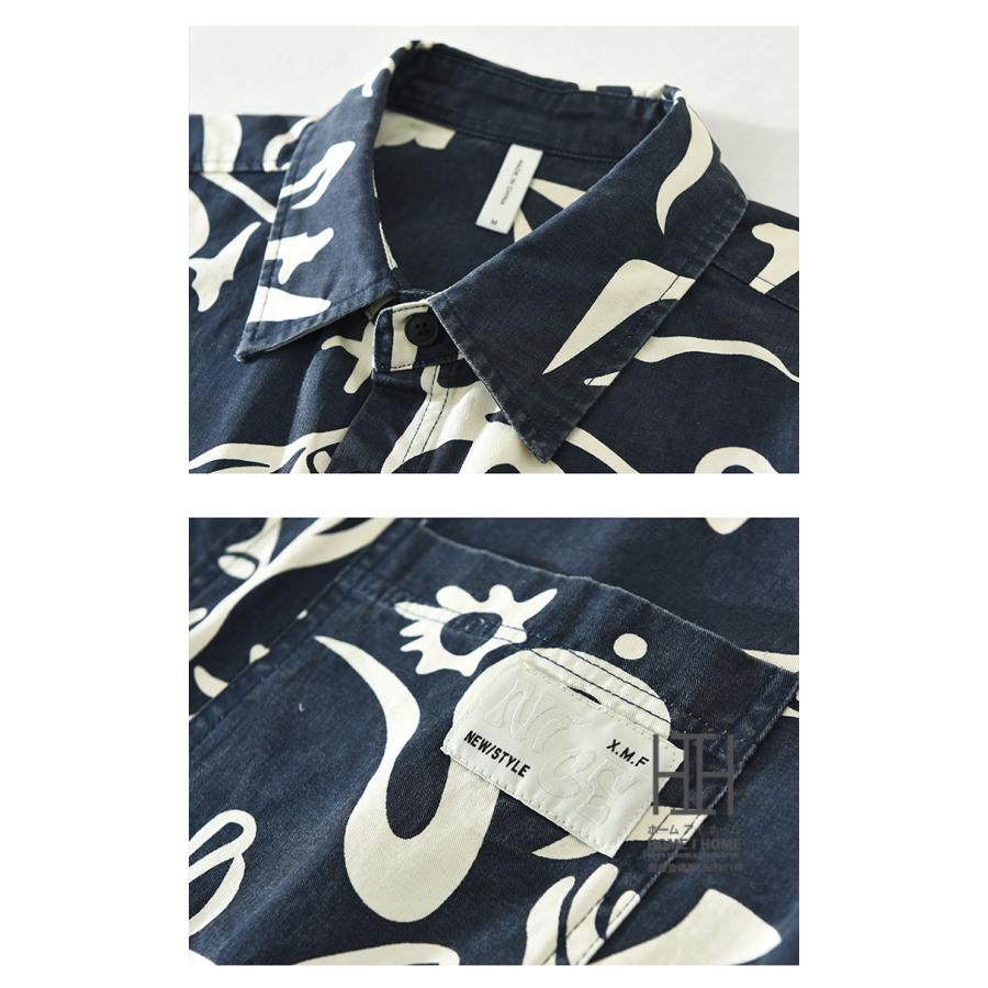 柄シャツ カジュアルシャツ シャツ メンズ 長袖 プリント 総柄 おしゃれ アメカジ 両ポケット付き ワーク 作業着 春 春服 シャツジャケット トップス | ホームアイホーム | 12