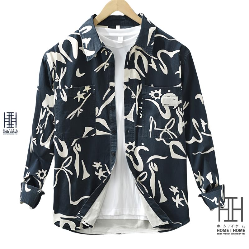 柄シャツ カジュアルシャツ シャツ メンズ 長袖 プリント 総柄 おしゃれ アメカジ 両ポケット付き ワーク 作業着 春 春服 シャツジャケット トップス | ホームアイホーム | 02
