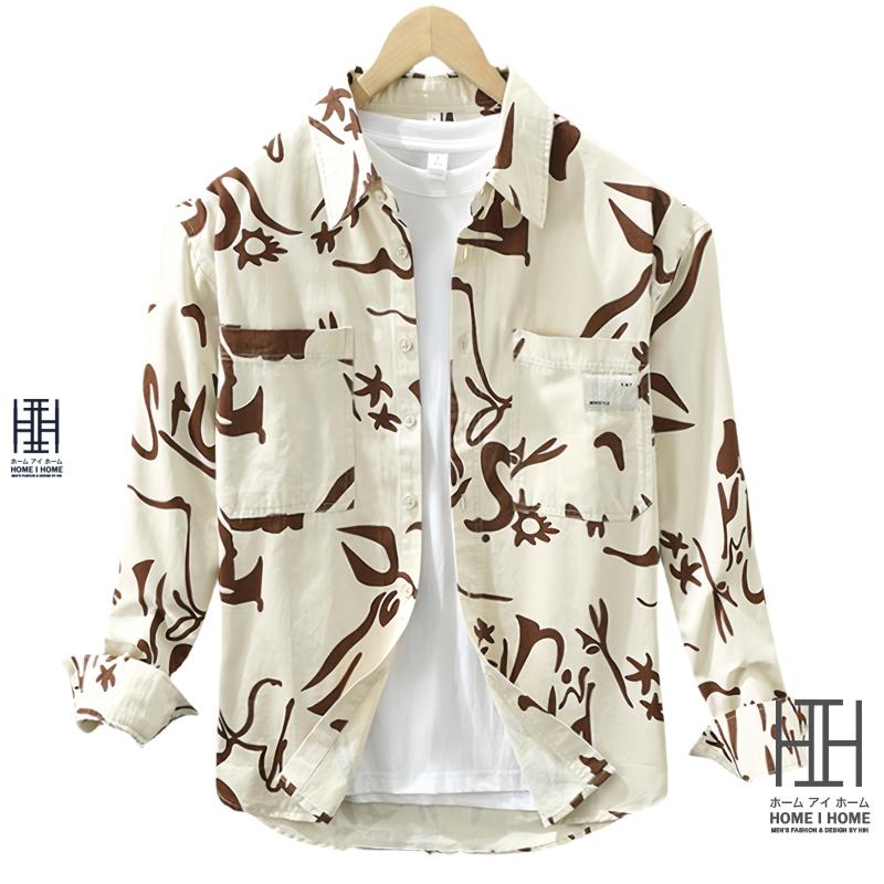 柄シャツ カジュアルシャツ シャツ メンズ 長袖 プリント 総柄 おしゃれ アメカジ 両ポケット付き ワーク 作業着 春 春服 シャツジャケット トップス | ホームアイホーム | 01