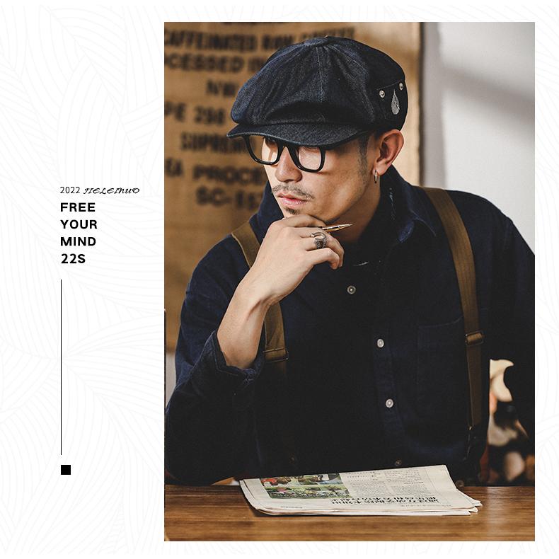 ワークシャツ メンズ 長袖 レトロ 英文字刺繍入り 無地 ポケット付き シャツジャケット 丈夫 ライトアウター 春 秋 カジュアルシャツ | ホームアイホーム | 15