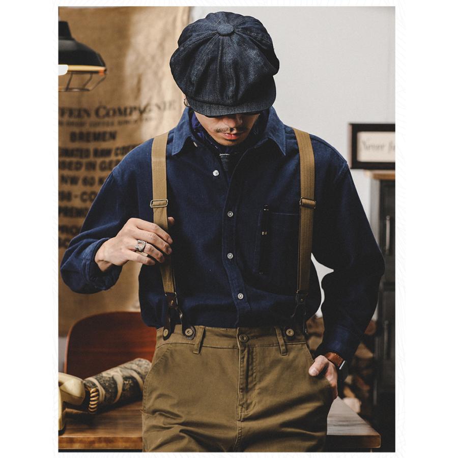 ワークシャツ メンズ 長袖 レトロ 英文字刺繍入り 無地 ポケット付き シャツジャケット 丈夫 ライトアウター 春 秋 カジュアルシャツ | ホームアイホーム | 16