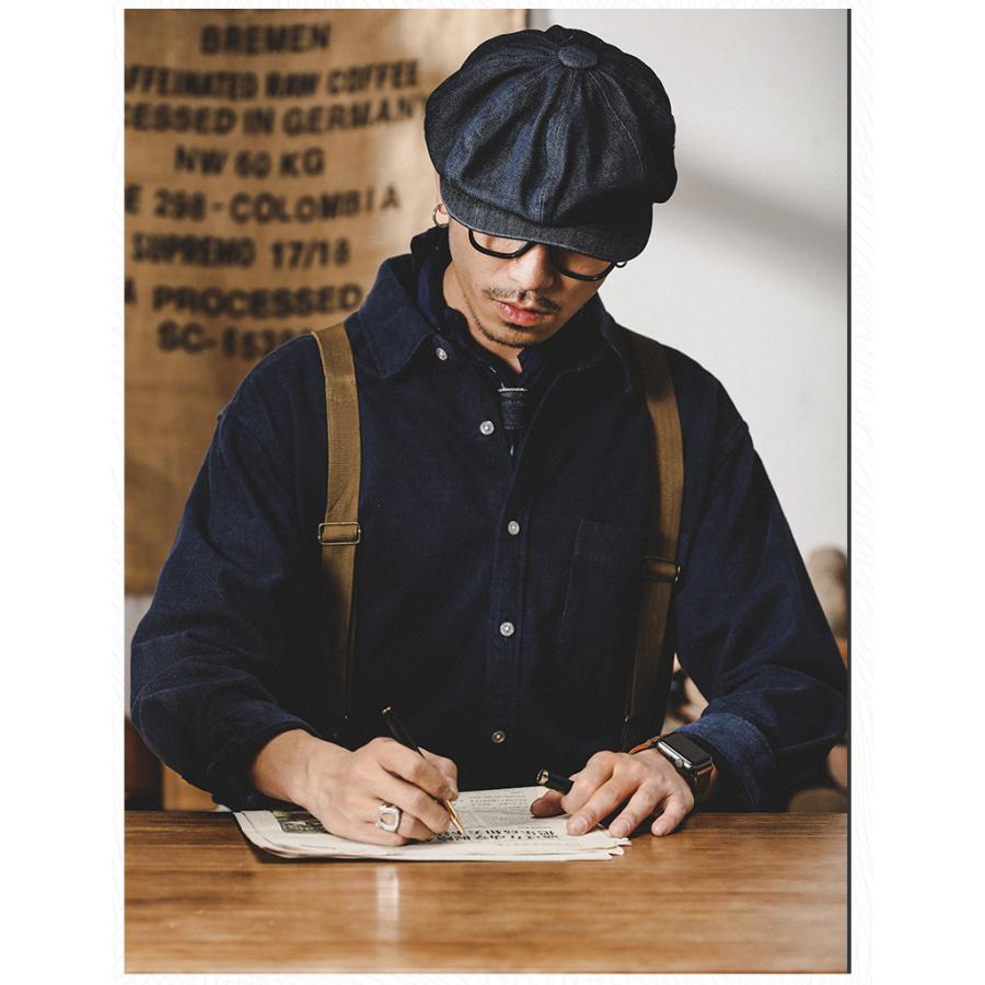 ワークシャツ メンズ 長袖 レトロ 英文字刺繍入り 無地 ポケット付き シャツジャケット 丈夫 ライトアウター 春 秋 カジュアルシャツ | ホームアイホーム | 17