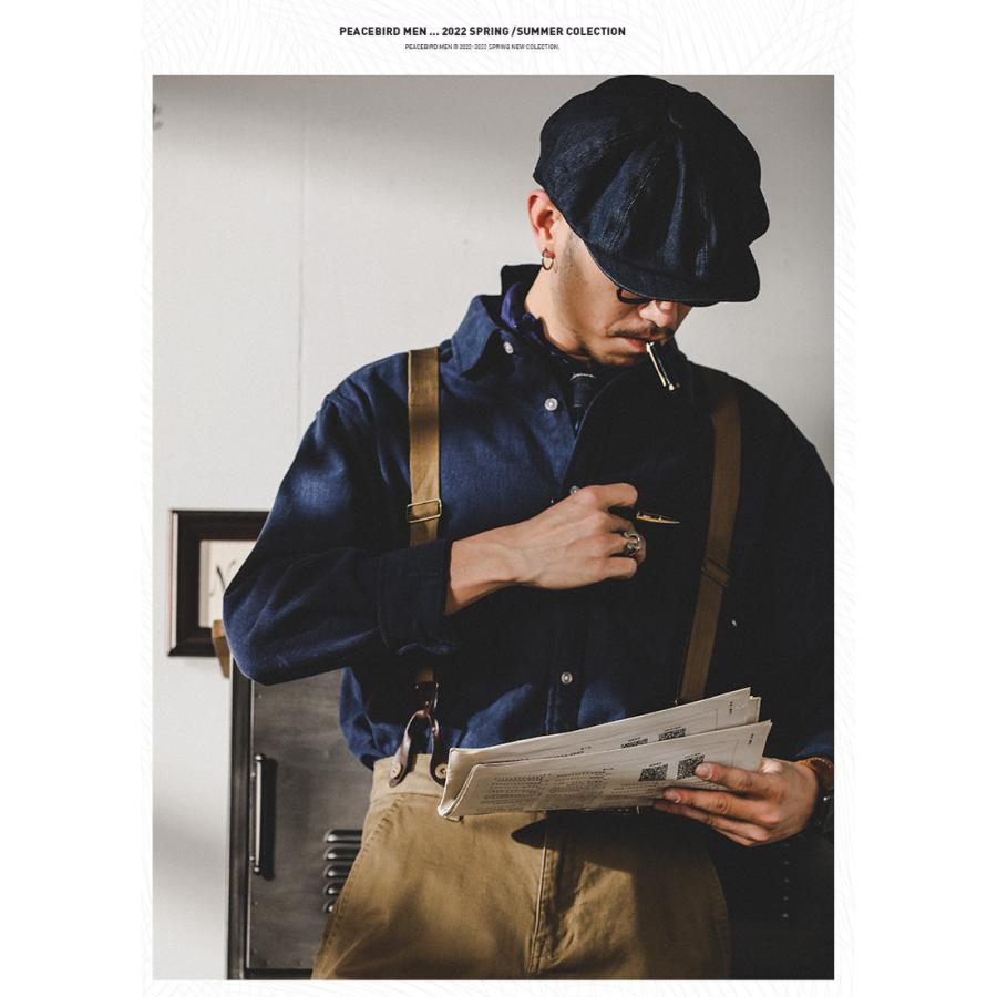 ワークシャツ メンズ 長袖 レトロ 英文字刺繍入り 無地 ポケット付き シャツジャケット 丈夫 ライトアウター 春 秋 カジュアルシャツ | ホームアイホーム | 18