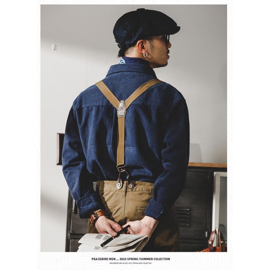 ワークシャツ メンズ 長袖 レトロ 英文字刺繍入り 無地 ポケット付き シャツジャケット 丈夫 ライトアウター 春 秋 カジュアルシャツ | ホームアイホーム | 19