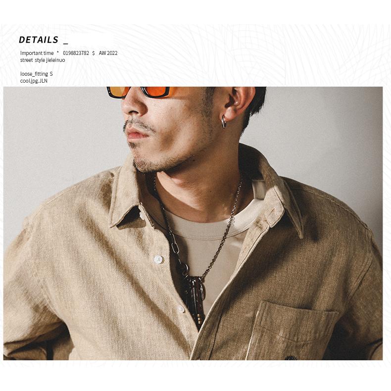 ホームアイホーム ワークシャツ メンズ 長袖 レトロ 英文字刺繍入り