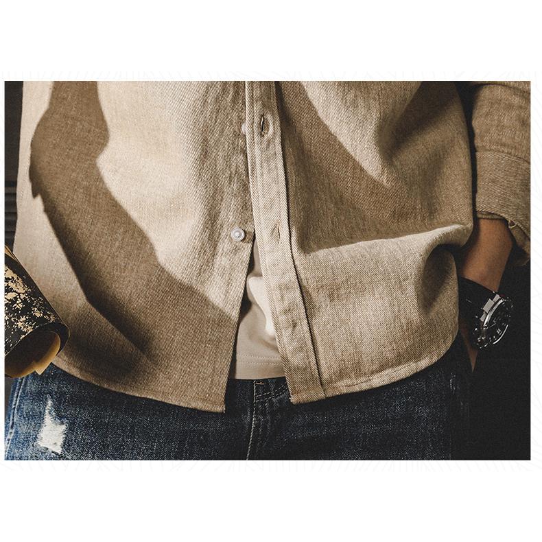 ワークシャツ メンズ 長袖 レトロ 英文字刺繍入り 無地 ポケット付き シャツジャケット 丈夫 ライトアウター 春 秋 カジュアルシャツ | ホームアイホーム | 23