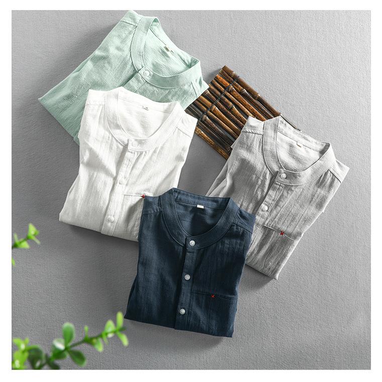 ホームアイホーム 白シャツ リネンシャツ メンズ 長袖 無地 バンド