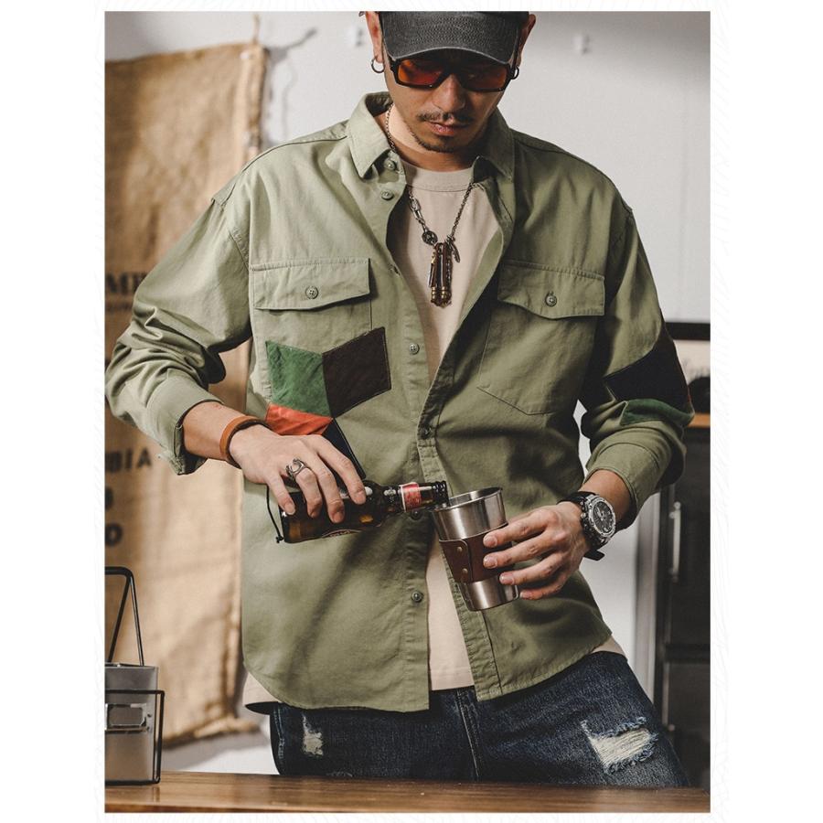 ホームアイホーム ワークシャツ メンズ 長袖 レトロ ミリタリー