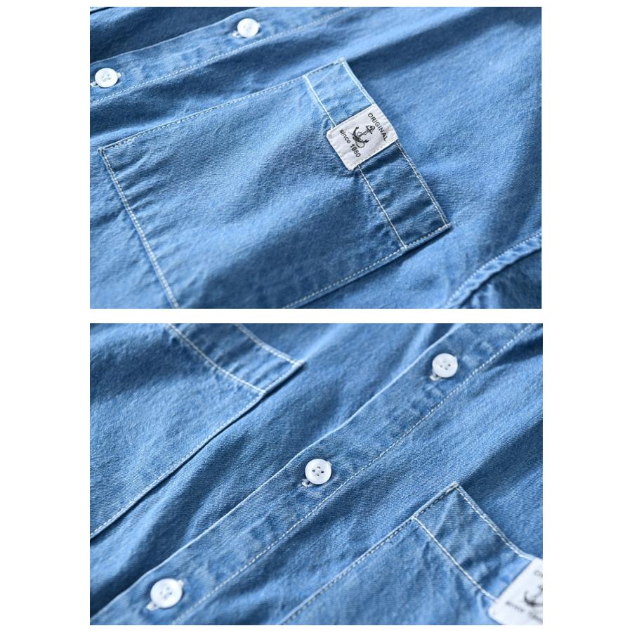 デニムシャツ メンズ 半袖 ポケット付き マーク ユーズド加工 柔らかい 綿100％ カジュアルシャツ ワークシャツ 夏服 トップス | ホームアイホーム | 11