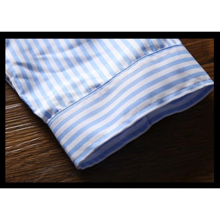 2枚目半額 セール カジュアルシャツ ストライプシャツ メンズ 七分袖 ボタンダウンシャツ ストライプ柄 カジュアル 薄手 形態安定加工 スリム 春夏 | ホームアイホーム | 21