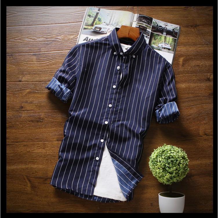 2枚目半額 セール カジュアルシャツ ストライプシャツ メンズ 七分袖 ボタンダウンシャツ ストライプ柄 カジュアル 薄手 形態安定加工 スリム 春夏 | ホームアイホーム | 13