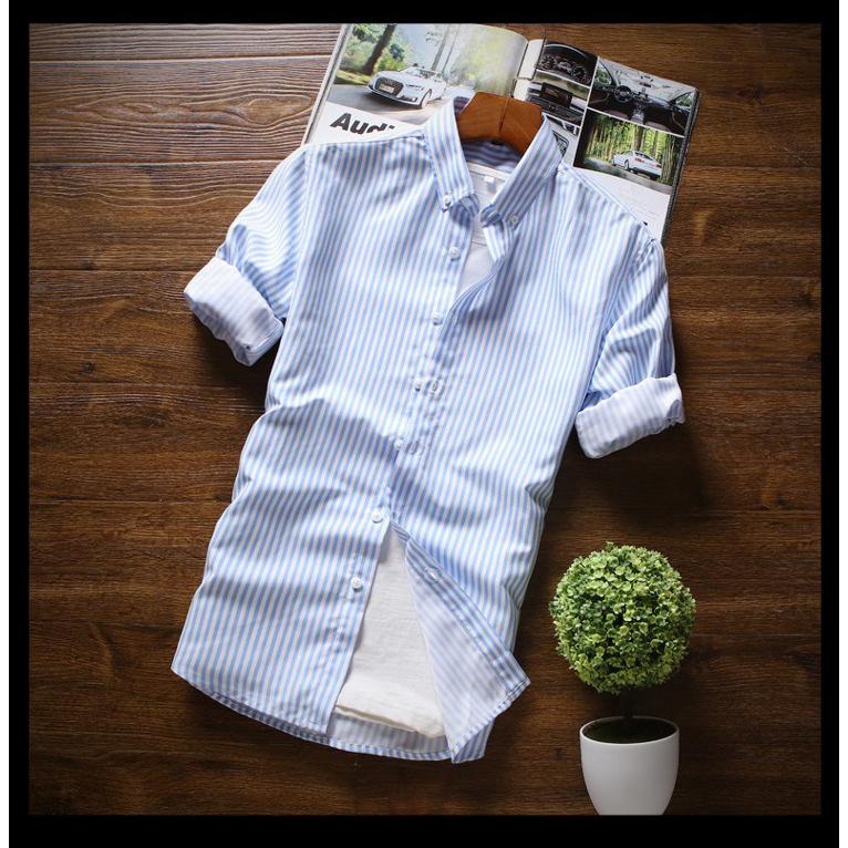 2枚目半額 セール カジュアルシャツ ストライプシャツ メンズ 七分袖 ボタンダウンシャツ ストライプ柄 カジュアル 薄手 形態安定加工 スリム 春夏 | ホームアイホーム | 14