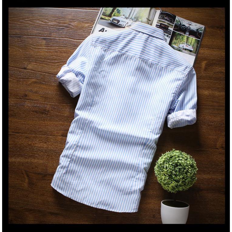 2枚目半額 セール カジュアルシャツ ストライプシャツ メンズ 七分袖 ボタンダウンシャツ ストライプ柄 カジュアル 薄手 形態安定加工 スリム 春夏 | ホームアイホーム | 15